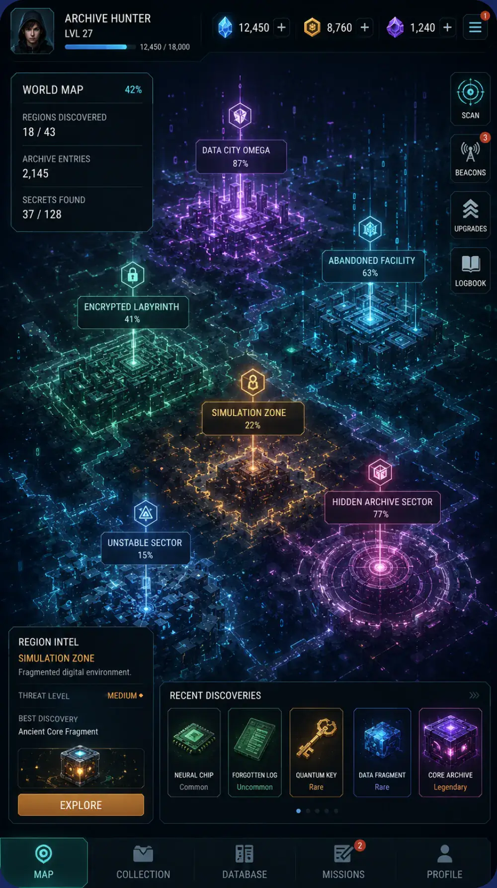 World map screen of the archive game