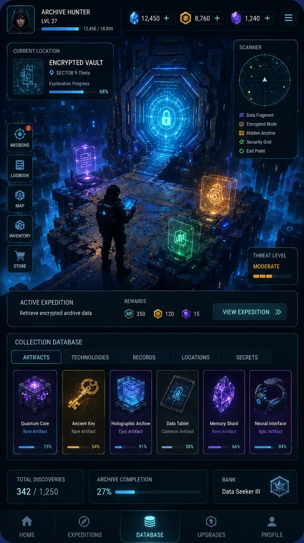 Collection database screen of the archive game